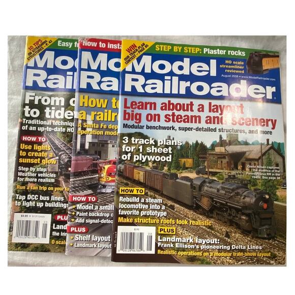 Lot 3 Model Railroader May June August 2008 Magazine Scenery Collect Layout - Picture 1 of 9